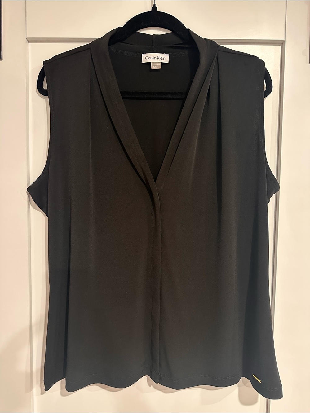 Calvin Klein Black Sleeveless V-Neck Draped Blouse